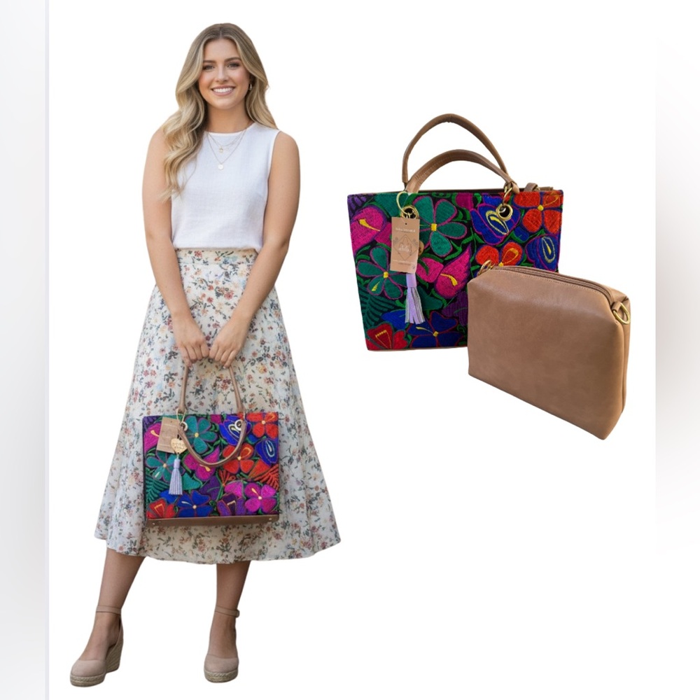 Colorful Floral Embroidered Tote Bag